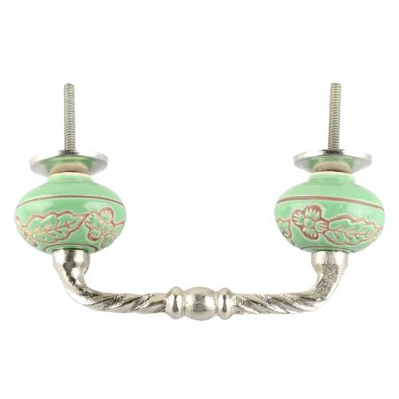 Pea Green Leaf Flower Etched Ceramic Cut Bridge Handle